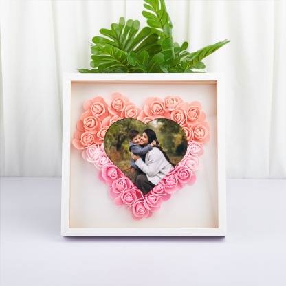 Personalised Heart Photo Flower Shadow Box Rose Frame Mother’s Day Gift for Mom, Grandma, Nana