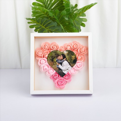 Personalised Heart Photo Flower Shadow Box Rose Frame Mother’s Day Gift for Mom, Grandma, Nana