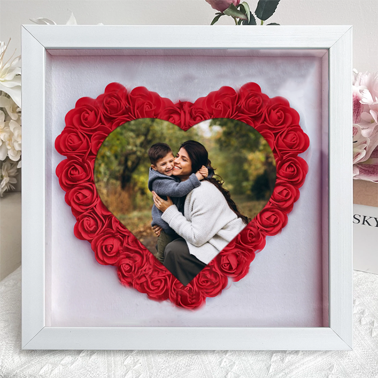 Personalised Heart Photo Flower Shadow Box Rose Frame Mother’s Day Gift for Mom, Grandma, Nana