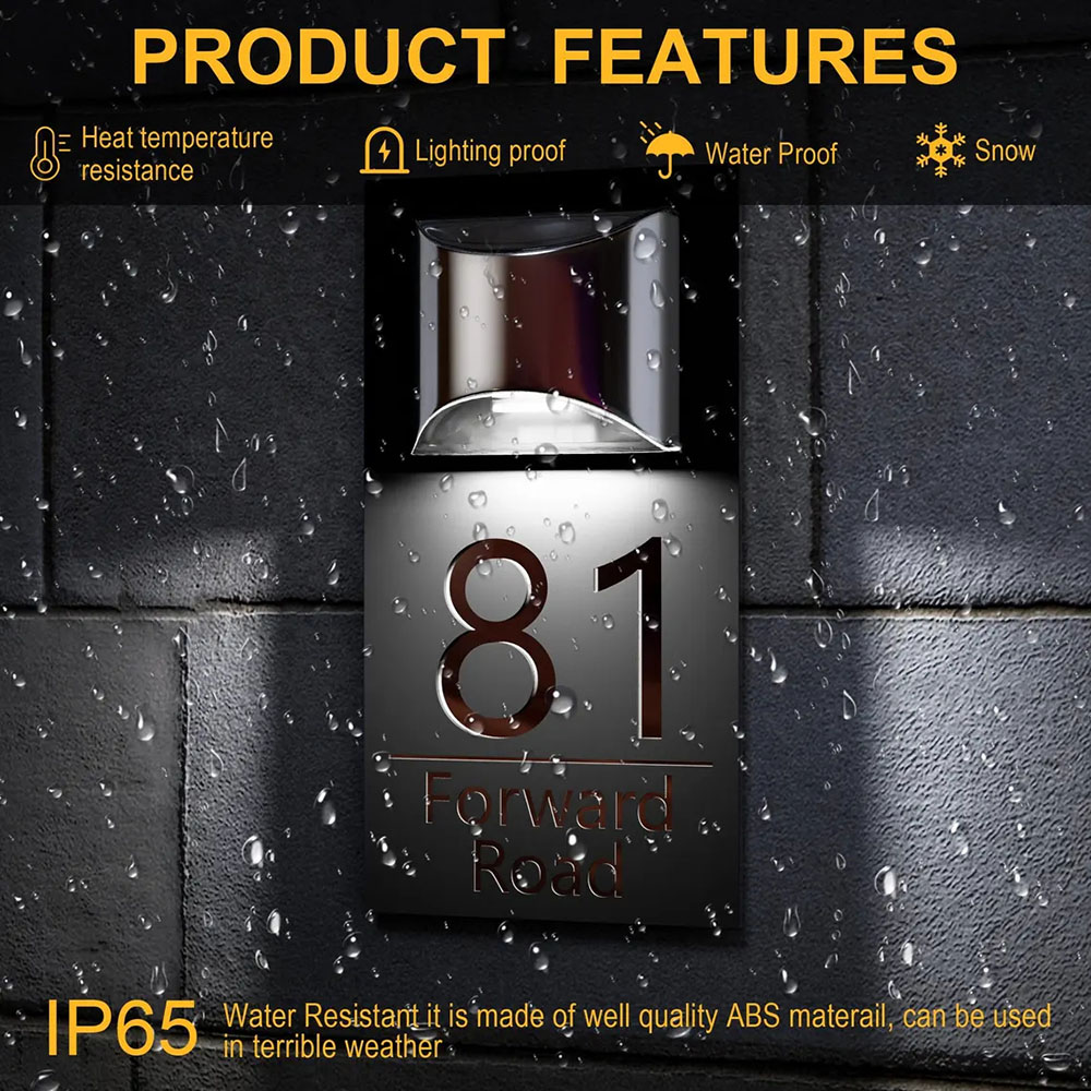 Personalised Door Address Plaque Solar Illuminated Waterproof Address House Signs Laser Cut Mirror Number Sign with LED Light House Warming Gifts