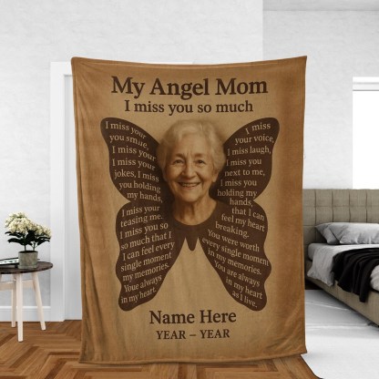 Custom Photo Blanket Butterfly Personalised Custom Blanket with  Photos My Angel Mom Gift for Grandma