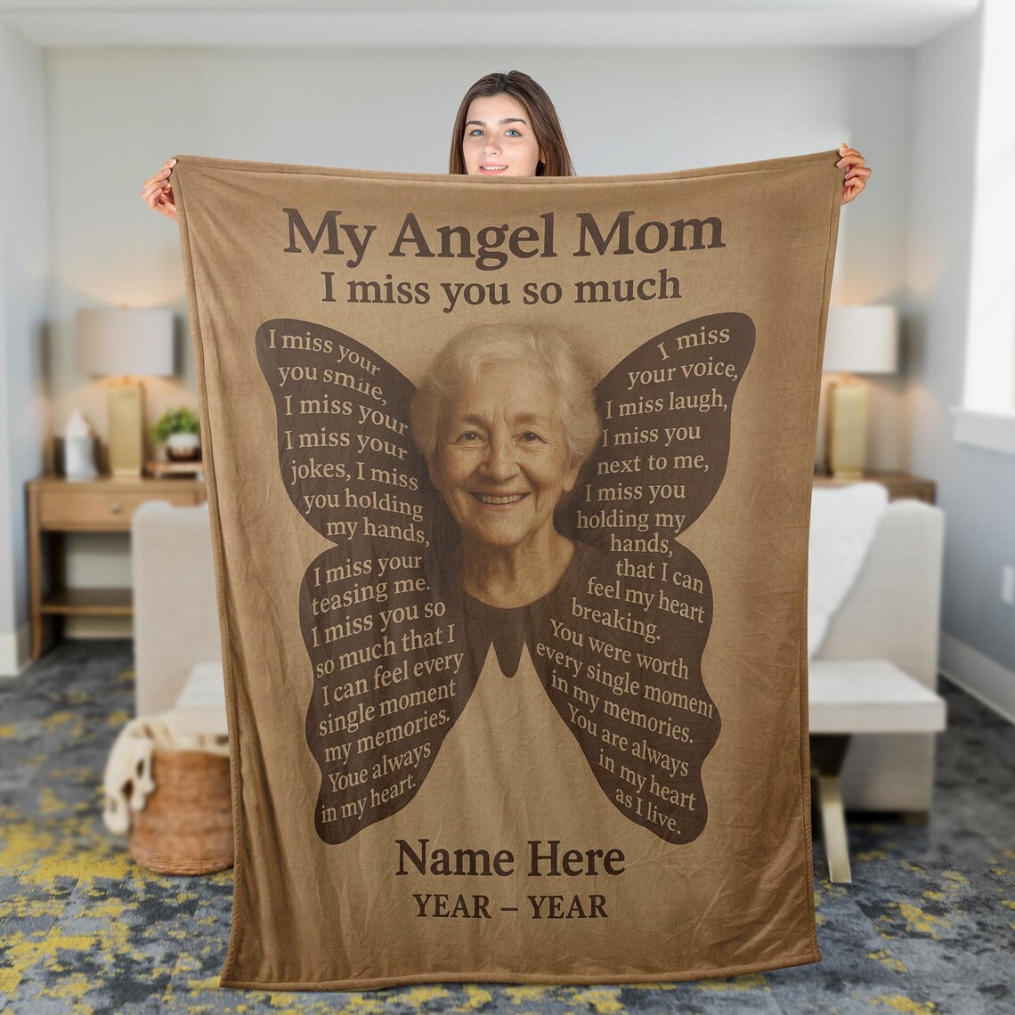 Custom Photo Blanket Butterfly Personalised Custom Blanket with  Photos My Angel Mom Gift for Grandma