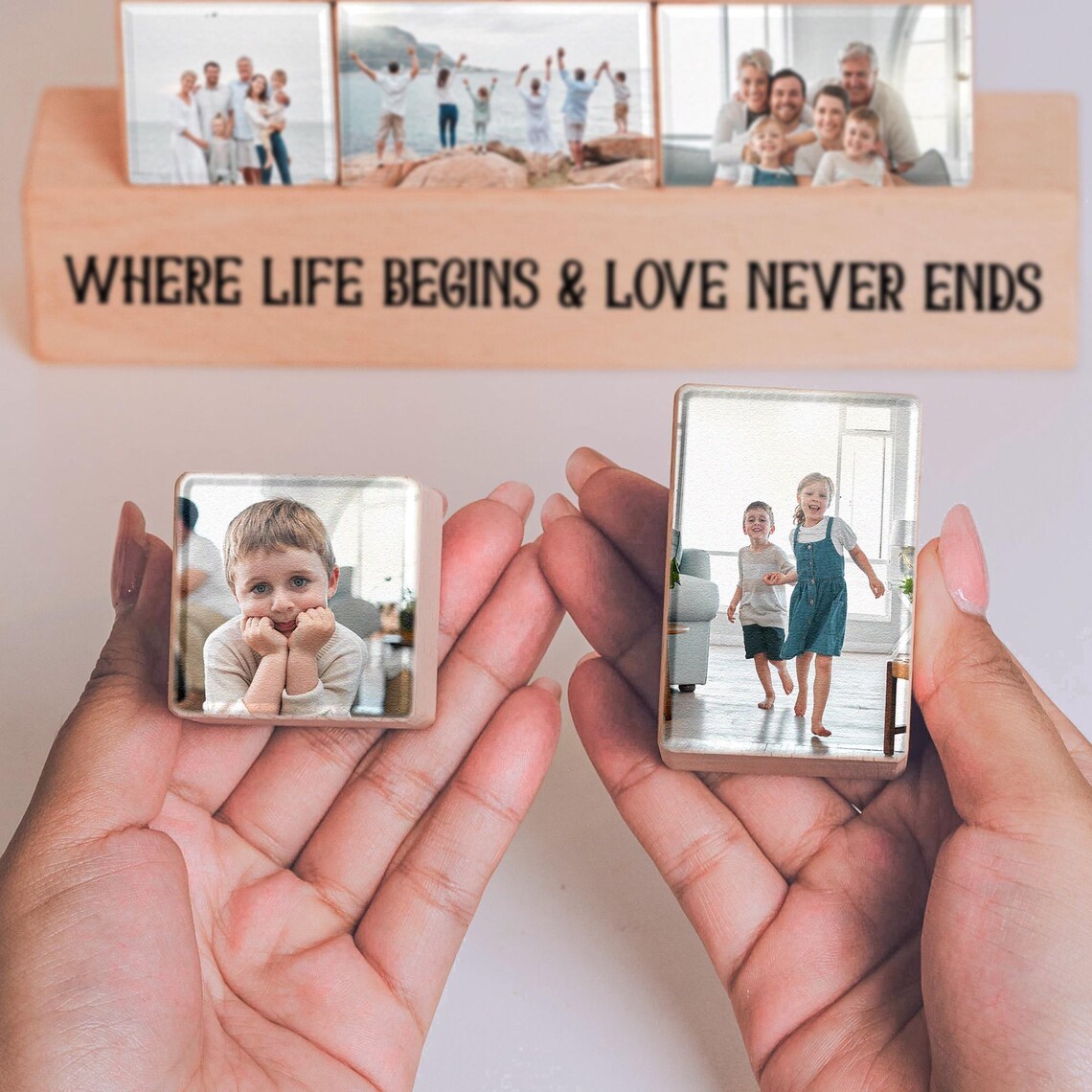 Personalised Wooden Stacking Photo Blocks Custom Photo Blocks Family Gifts for Father's Day