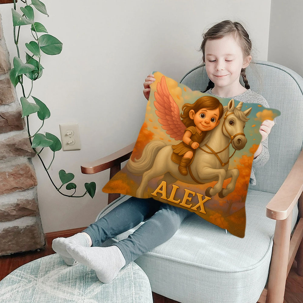Custom Cartoon Portrait Pillow with Child Photo and Name Personalised Cushion for Nursery or Kids Bedroom Decor