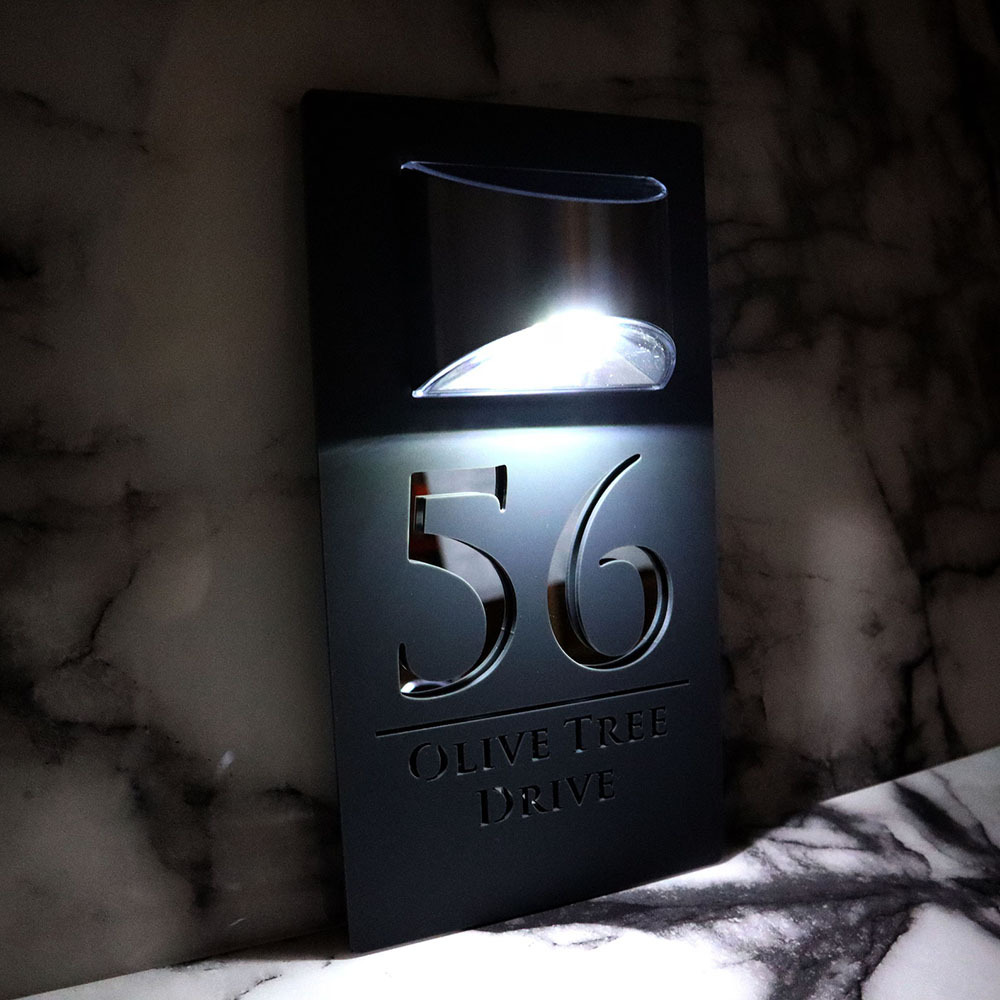 Personalised Solar House Signs Laser Cut Mirror Number Sign with LED Light Waterproof Door Address Plaque House Warming Gifts