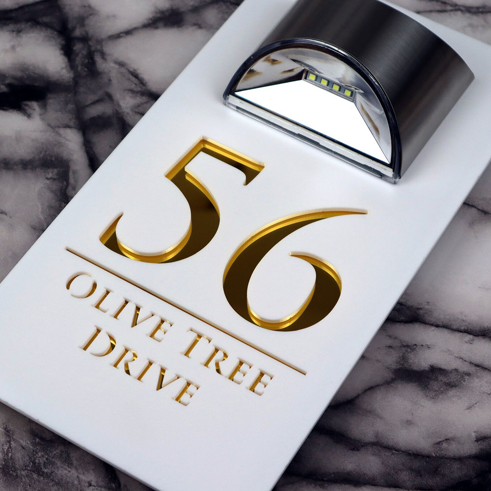 Personalised Solar House Signs Laser Cut Mirror Number Sign with LED Light Waterproof Door Address Plaque House Warming Gifts