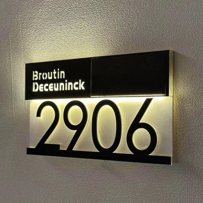 Solar Powered LED House Address Plaque Personalised Number Sign Waterproof Outdoor Door Sign