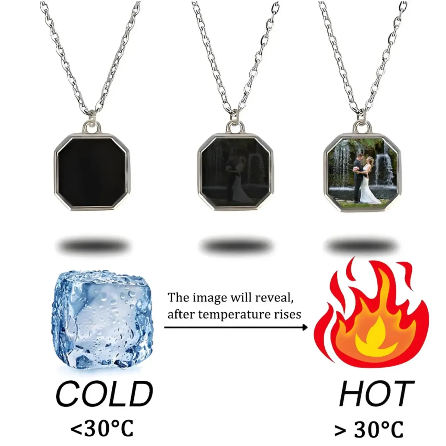 Personalised Heat-Activated Magic Necklace Custom Thermochromic Photo Pendant Hidden Picture Memorial Gift Valentine's Gift