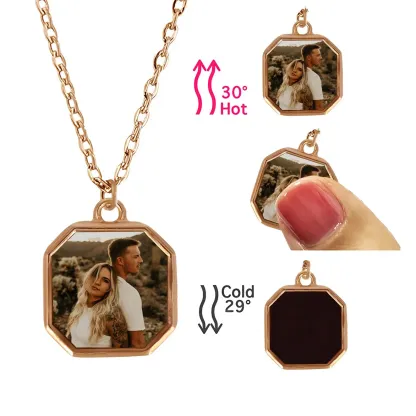 Personalised Heat-Activated Magic Necklace Custom Thermochromic Photo Pendant Hidden Picture Memorial Gift Valentine's Gift