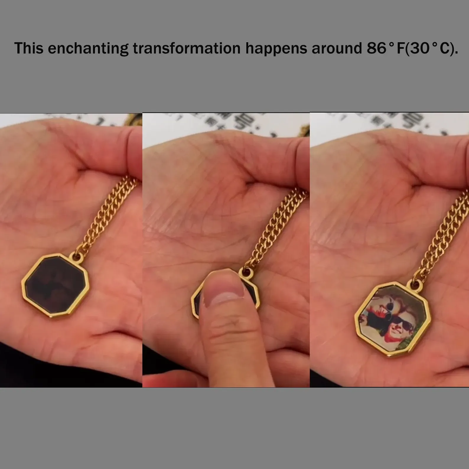 Personalised Heat-Activated Magic Necklace Custom Thermochromic Photo Pendant Hidden Picture Memorial Gift Valentine's Gift