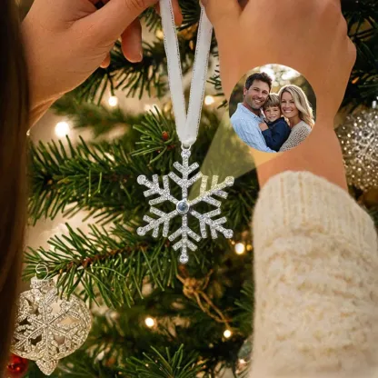 Christmas Photo Ornament with Picture for Christmas Tree Custom Projection Drop Snow Pendant with Picture Inside Xmas Memorial Gift