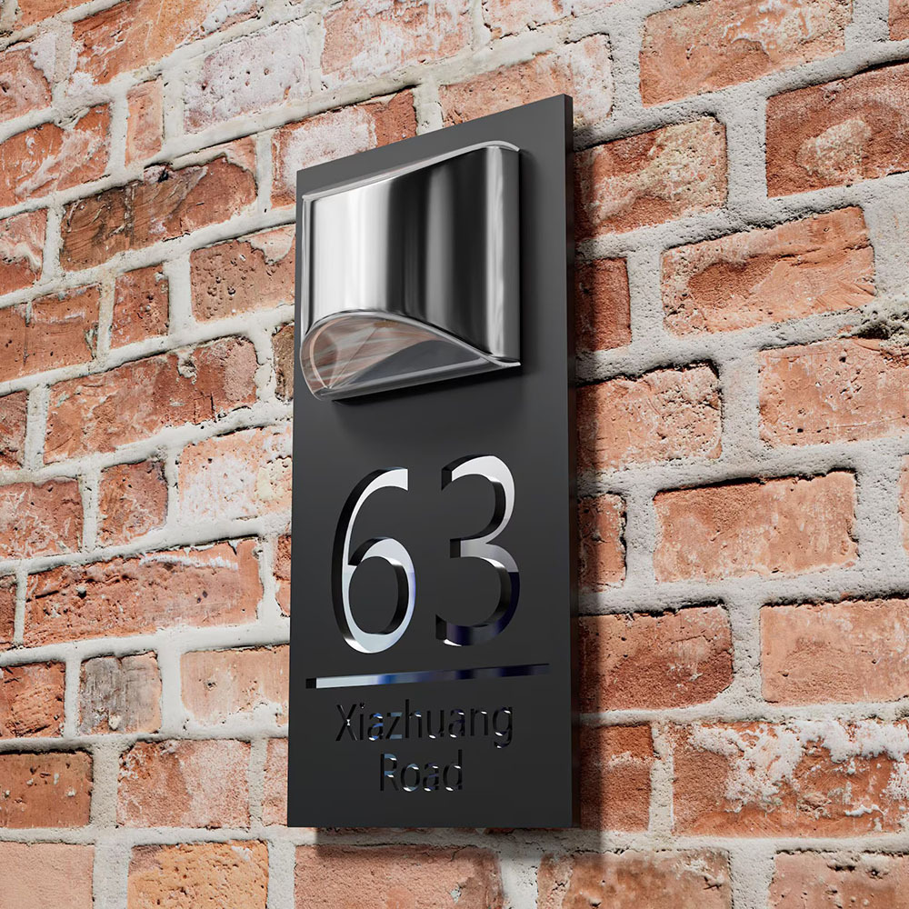 Personalised Solar House Signs Laser Cut Mirror Number Sign with LED Light Waterproof Door Address Plaque House Warming Gifts
