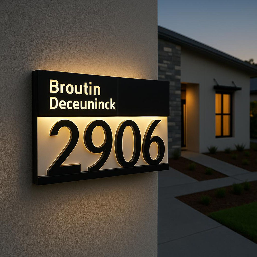 Solar Powered LED House Address Plaque Personalised Number Sign Waterproof Outdoor Door Sign