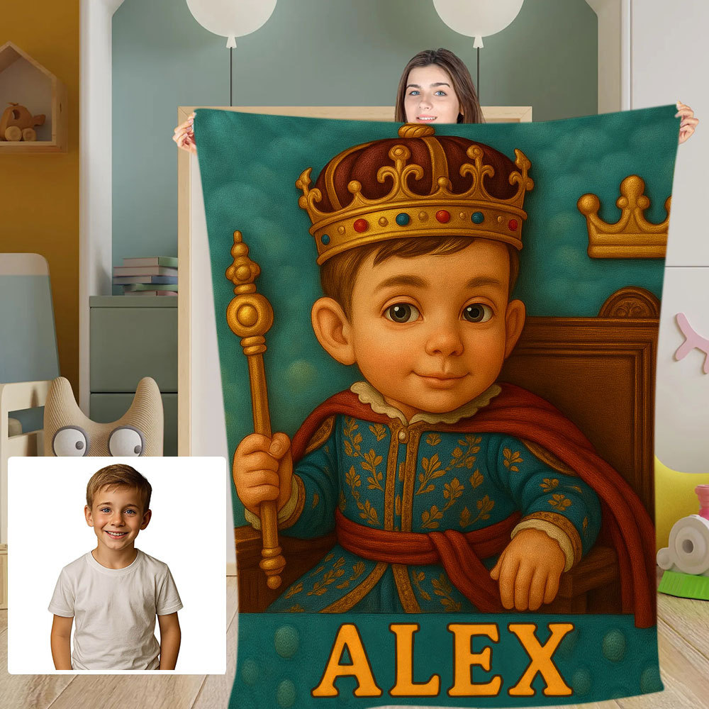 Sci Fi Theme Custom Cartoon Kids Blanket with Personalised Name and Photo Soft Throw for Bedroom or Reading Nook