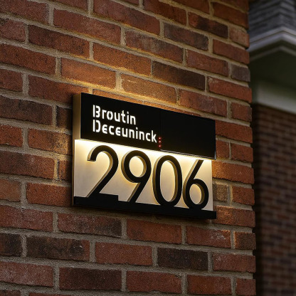 Solar Powered LED House Address Plaque Personalised Number Sign Waterproof Outdoor Door Sign