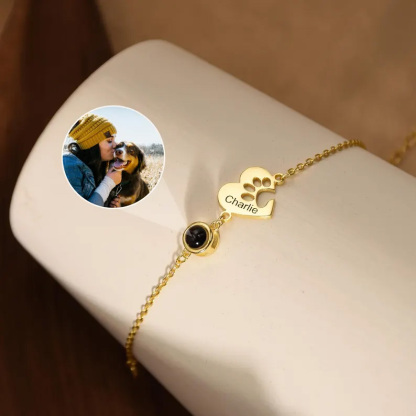 Personalised Paw Name Projection Necklace with Heart Custom Projection Photo Necklace Pet Memorial Gift