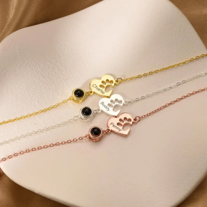 Personalised Paw Name Projection Necklace with Heart Custom Projection Photo Necklace Pet Memorial Gift