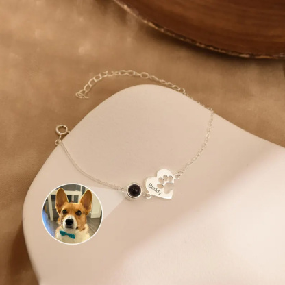 Personalised Paw Name Projection Necklace with Heart Custom Projection Photo Necklace Pet Memorial Gift
