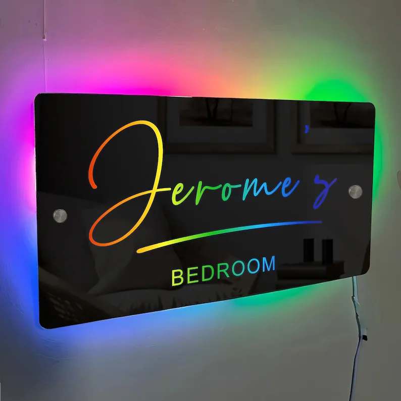 Custom Name Mirror Sign LED Light Up Mirror Christmas Gifts Bedroom Sign Neon Illuminated Light