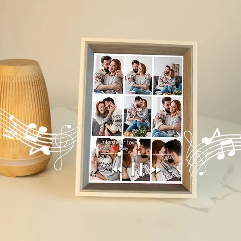 Custom Collage Photo Music Frame with Song Album Cover Personalised Photo Valentine’s Gifts (Can Play Music)