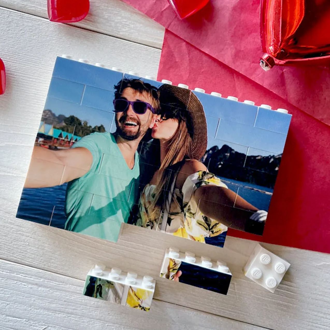 Personalised Building Brick Valentine's Day Gift Photo Block Love Puzzle Brick Gift