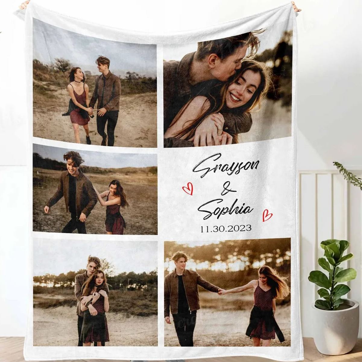 Custom Blanket with Photos Collage Blanket Personalised Throw Blanket with Photos Valentine's Day Gift for Couple