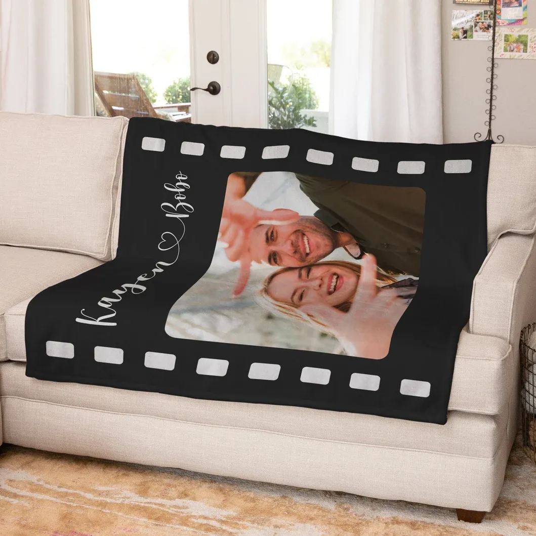 Personalised Movie Film Collage Photo Blanket Custom Throw Blanket with Pictures Anniversary Gifts for Couple