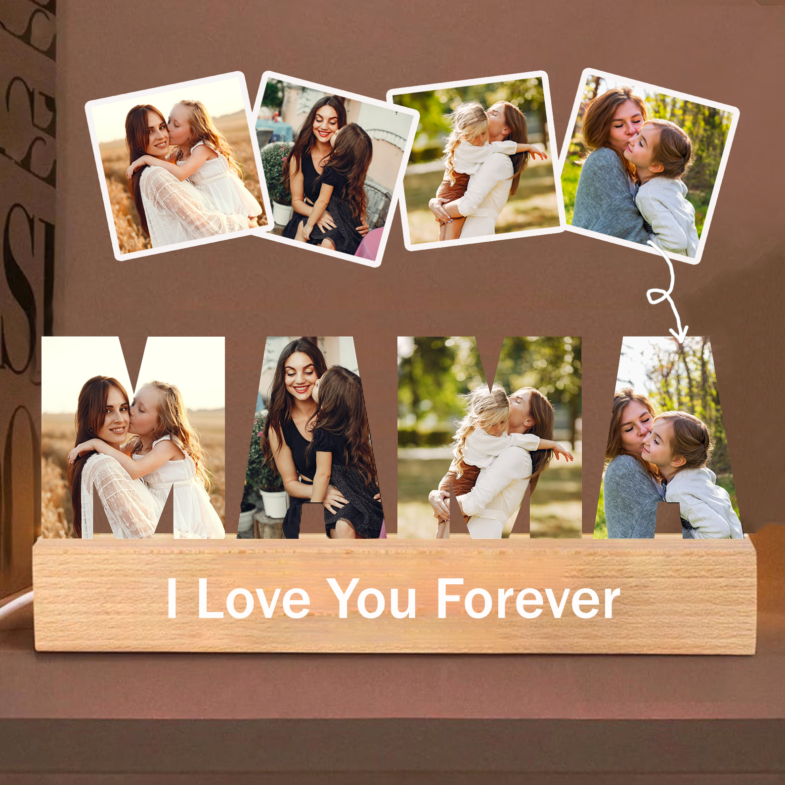 Personalised Photo Collage Night Light Custom Text Photo Led Light Mama Gift