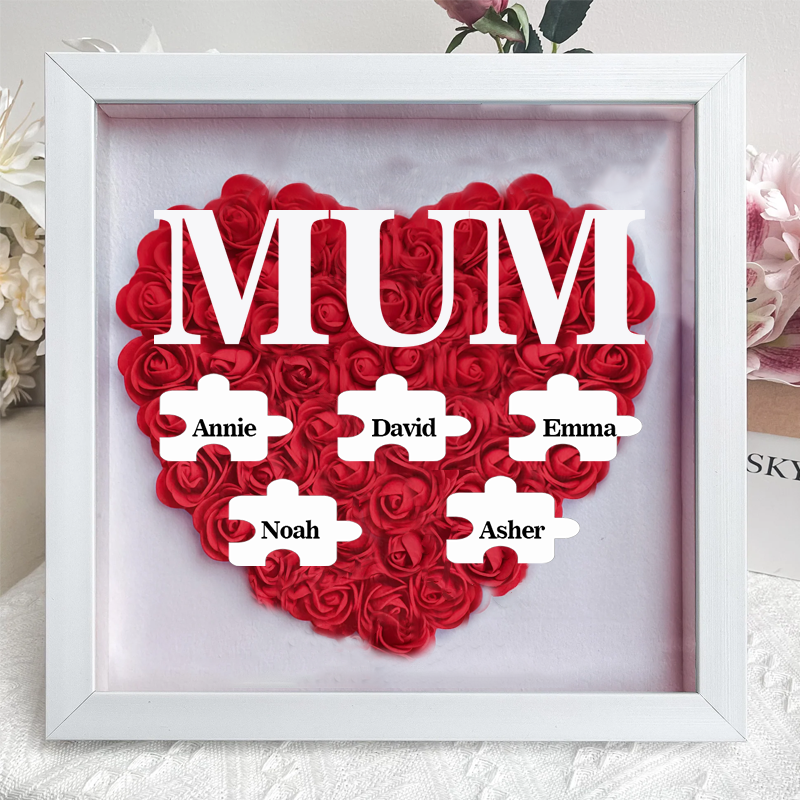 Personalised Flower Shadow Box Custom Puzzle Names Rose Frame Mother’s