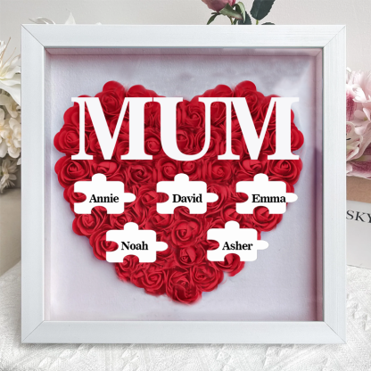 Personalised Flower Shadow Box Custom Puzzle Names Rose Frame Mother’s Day Gift for Mom, Grandma, Nana