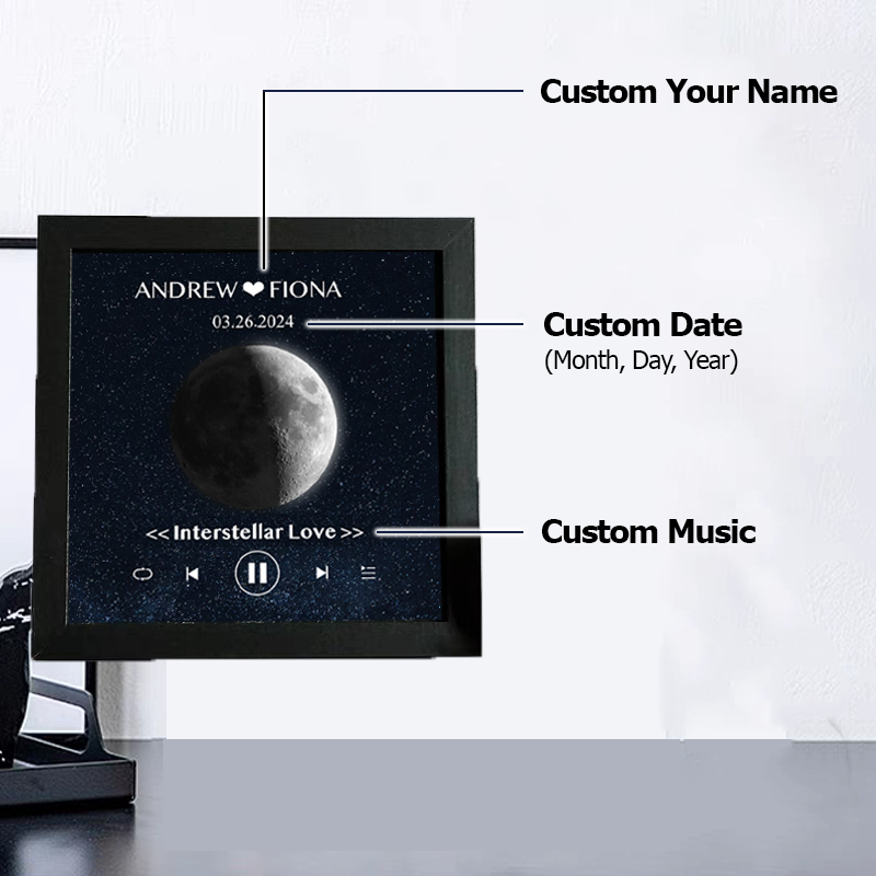 Personalised Moon Phase Music Photo Frame Custom Date The Day You Were Born Anniversary Gift (Can Play Music)