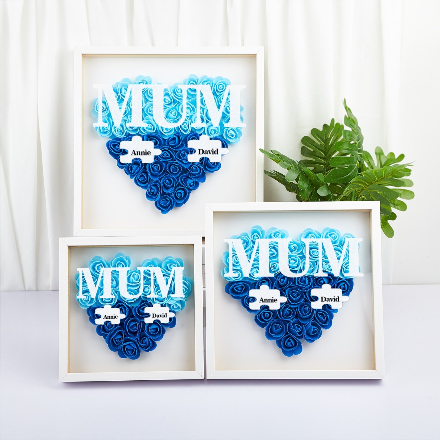 Personalised Flower Shadow Box Custom Puzzle Names Rose Frame Mother’s Day Gift for Mom, Grandma, Nana