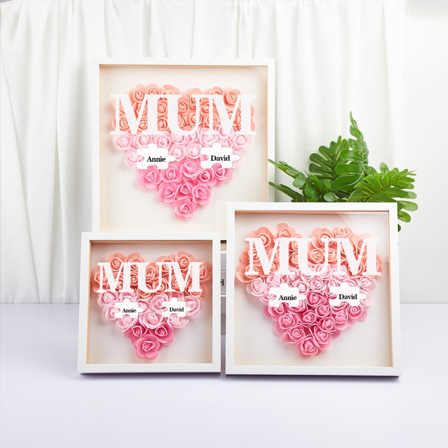 Personalised Flower Shadow Box Custom Puzzle Names Rose Frame Mother’s Day Gift for Mom, Grandma, Nana
