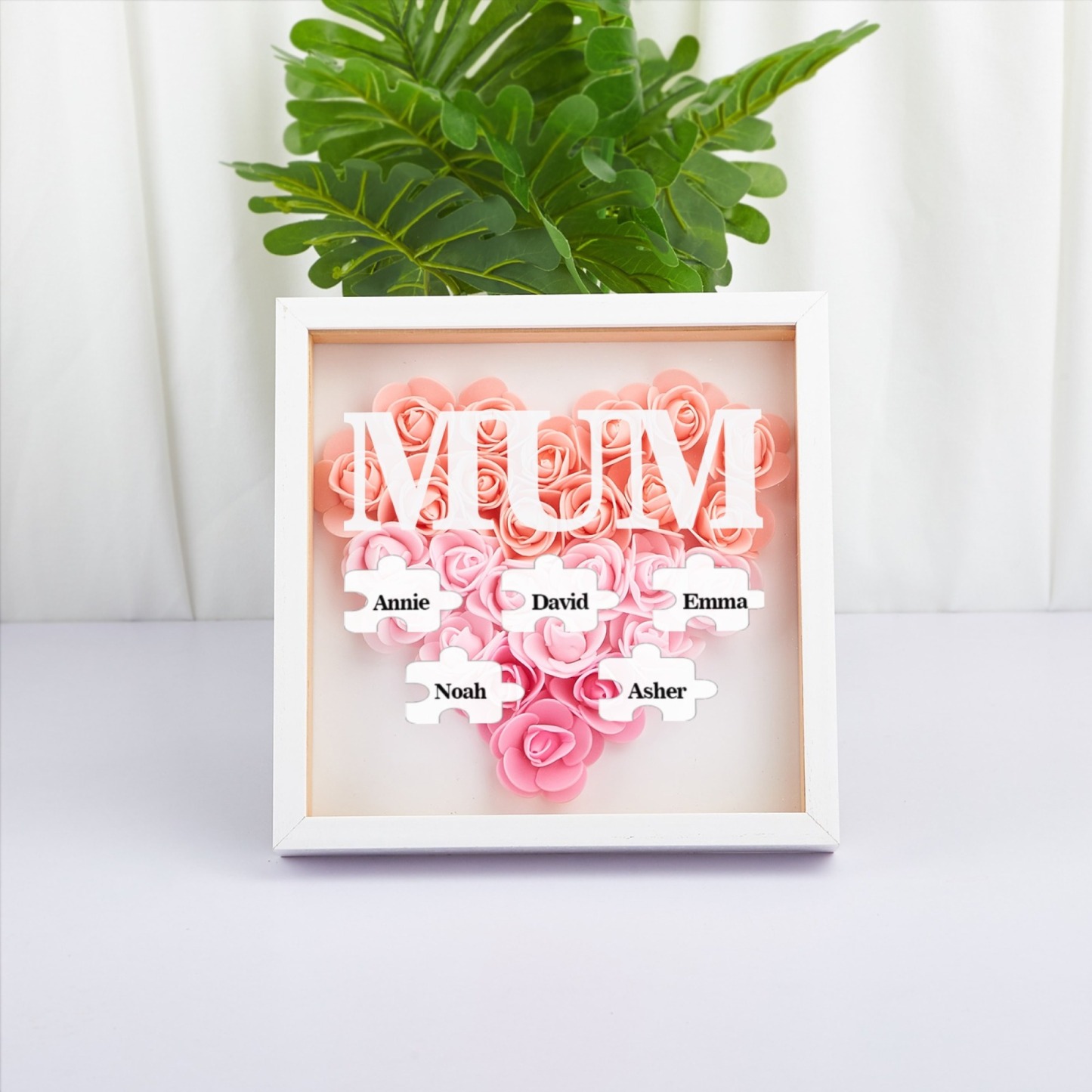 Personalised Flower Shadow Box Custom Puzzle Names Rose Frame Mother’s Day Gift for Mom, Grandma, Nana