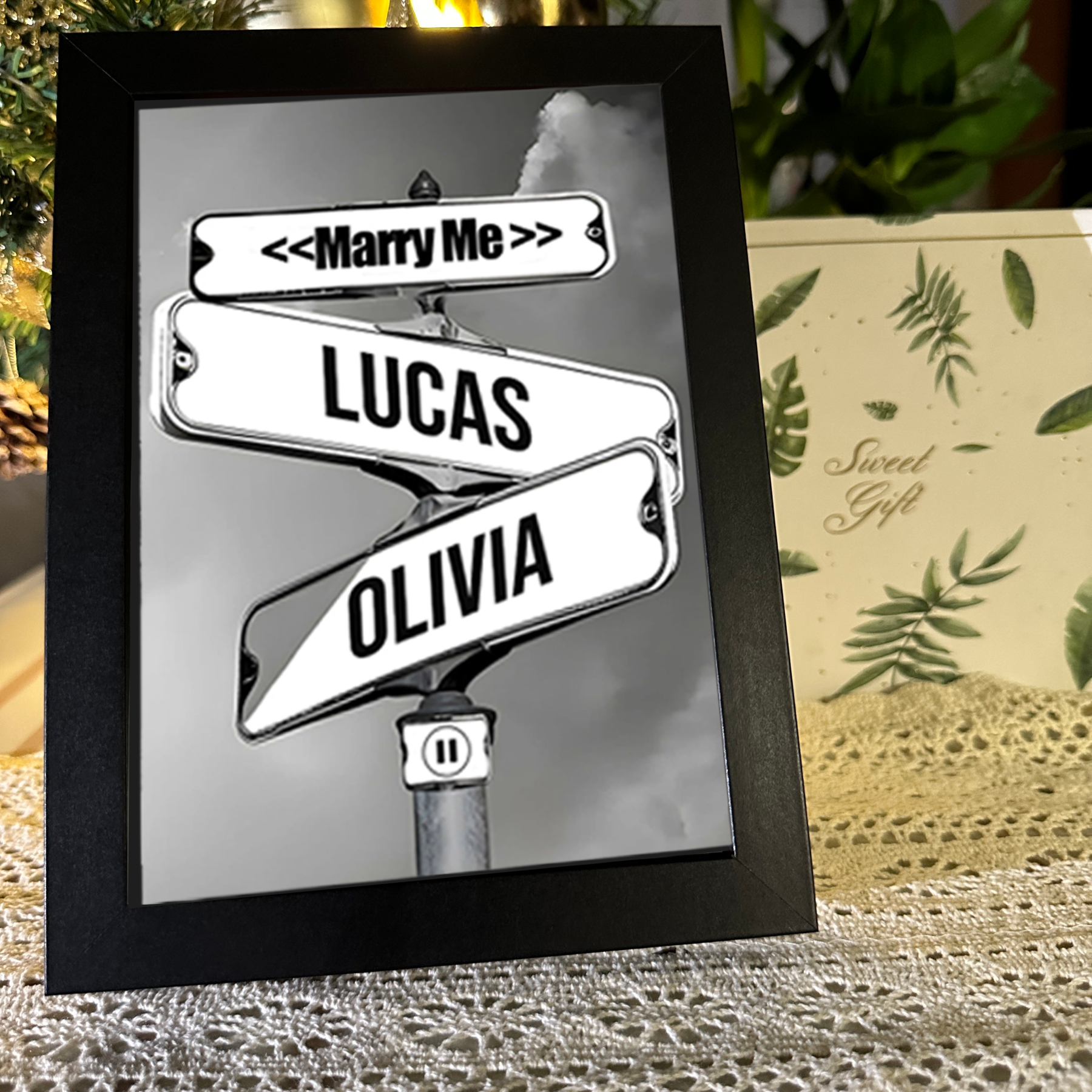 Personalised Music Frame with Names and Date of Birth Vintage Street Sign Custom Music Player Gift for Couple (Can Play Whole Song)