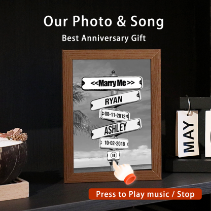 Personalised Music Frame with Names and Date of Birth Vintage Street Sign Custom Music Player Gift for Couple (Can Play Whole Song)