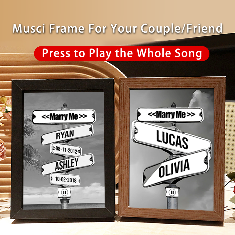 Personalised Music Frame with Names and Date of Birth Vintage Street Sign Custom Music Player Gift for Couple (Can Play Whole Song)
