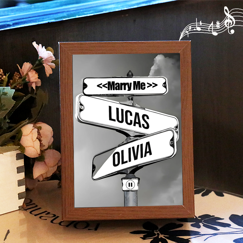 Personalised Music Frame with Names and Date of Birth Vintage Street Sign Custom Music Player Gift for Couple (Can Play Whole Song)