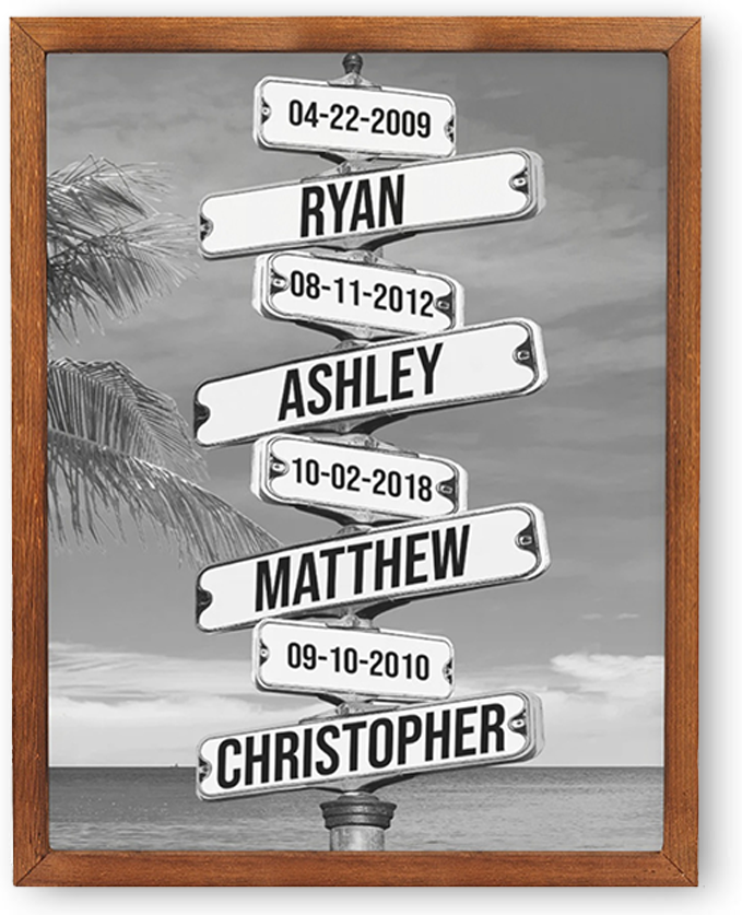 Personalised Family Names & Date of Birth Vintage Street Sign Canvas C