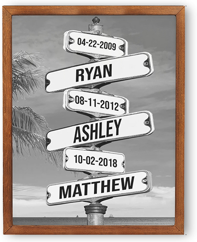 Personalised Family Names & Date of Birth Vintage Street Sign Canvas C