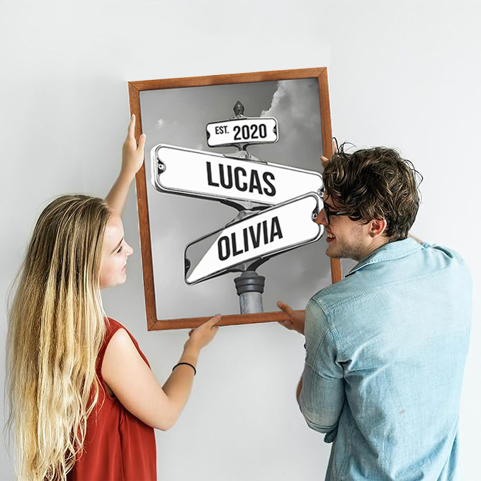 Personalised Family Names Date Of Birth Vintage Street Sign Poster Canvas Custom Multi-Names Canvas Valentine's Day Gift (with frame)