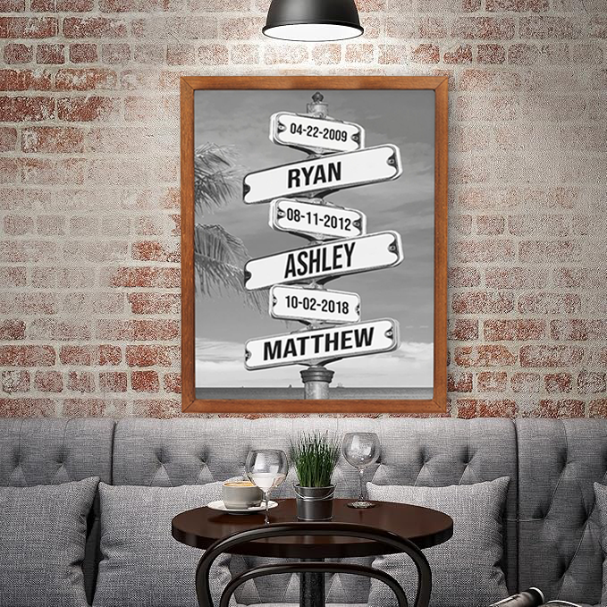 Personalised Family Names & Date of Birth Vintage Street Sign Canvas Custom Multi-Name for Family (with frame)