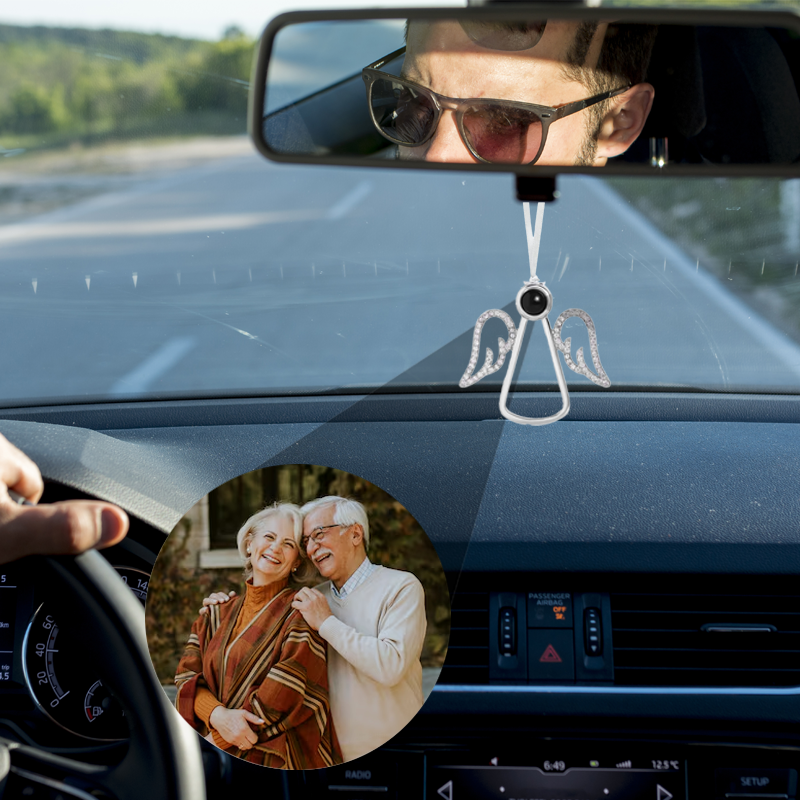 Angel Custom Projection Car Hanging Ornament Personalised Photo Rear View Mirror Pendant Memorial Keepsake Decoration
