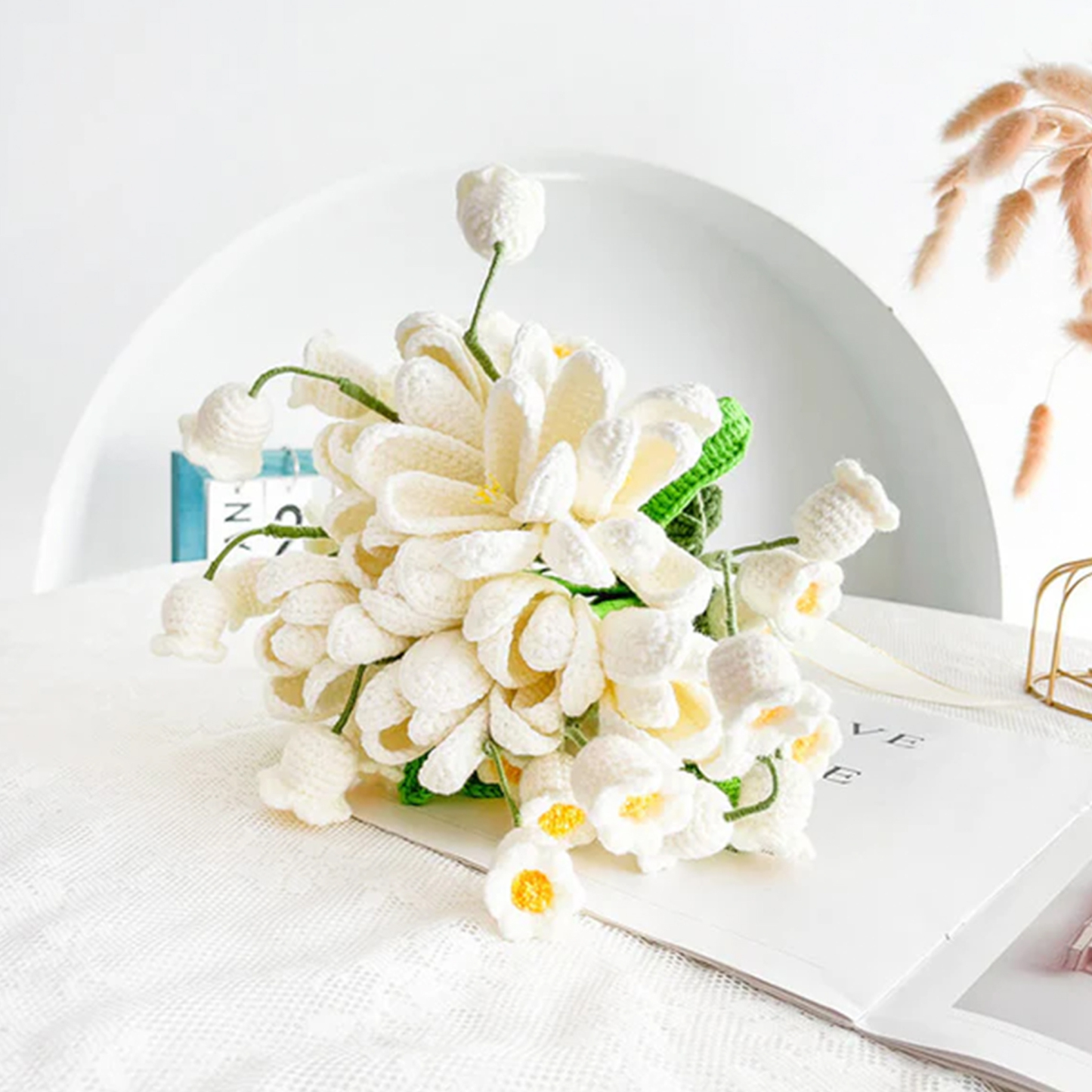 Weave Flowers Bouquet Tulip Lily of the Valley 21 Flowers Bouquet Set Gift for Wedding