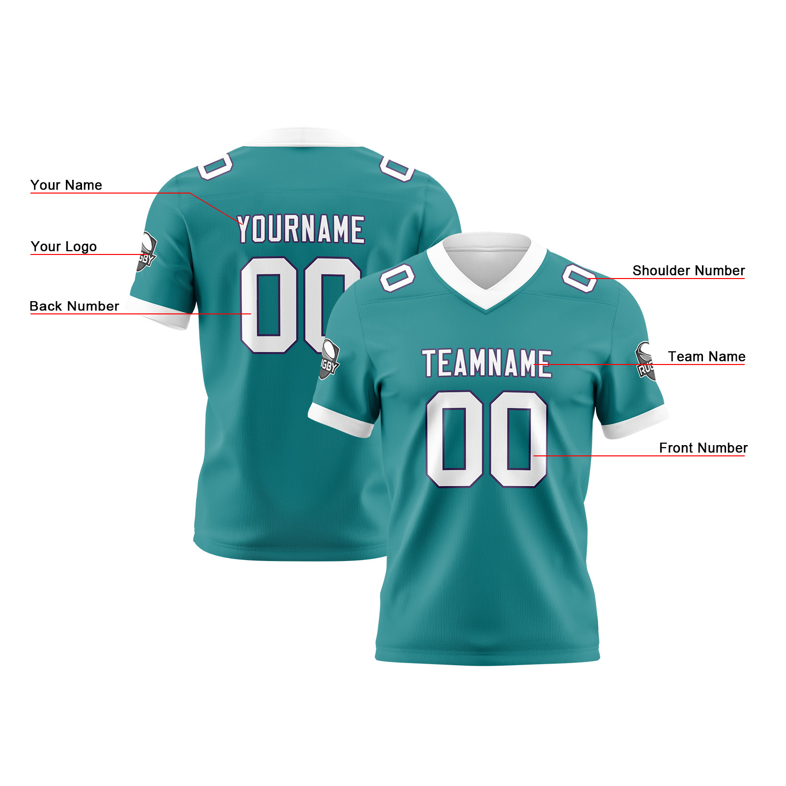 Custom Aqua White Football Jersey Personalized Football Shirts for Men Printed Team Name Number Logo