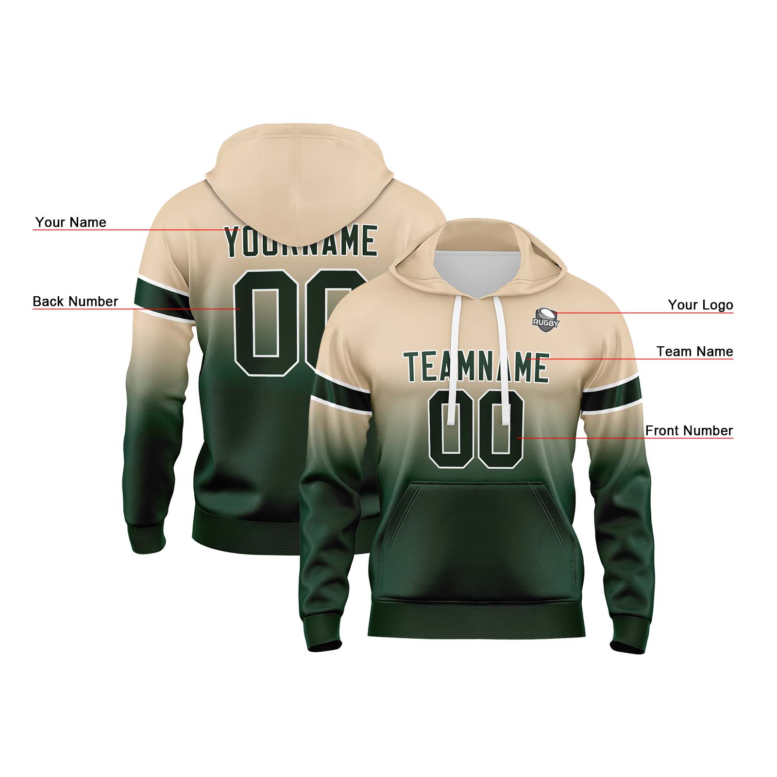 Custom Khaki Dark Green Gradient Hoodie for Women Men and Youths Personalized Pullover Football Sweatshirt