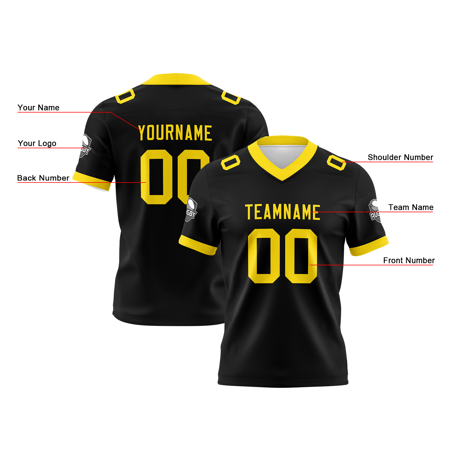 Custom Black Yellow Football Jersey Personalized Football Shirts for Men Printed Team Name Number Logo