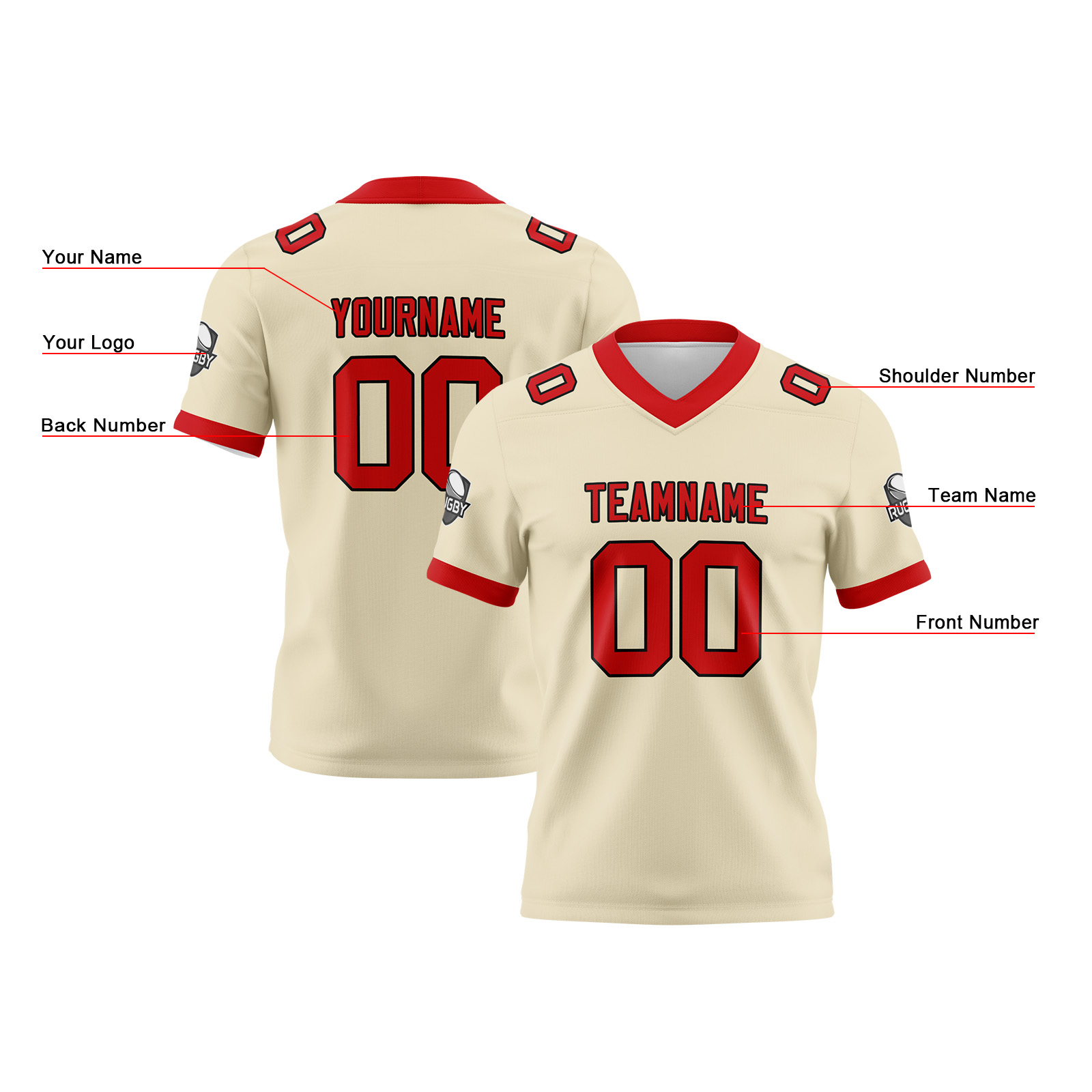 Custom Cream Red Football Jersey Personalized Football Shirts for Men Printed Team Name Number Logo