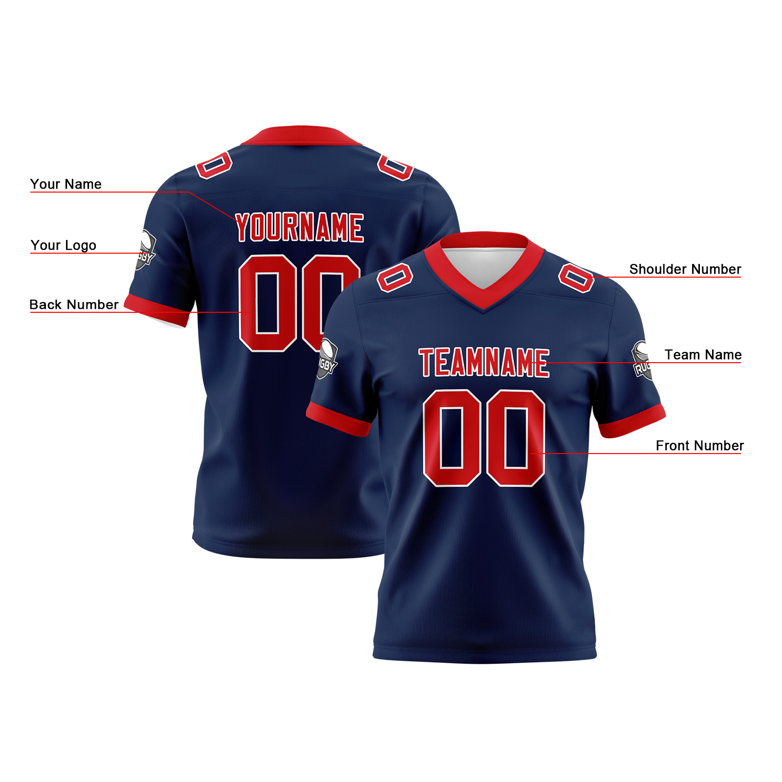 Custom Navy Red Football Jersey Personalized Football Shirts for Men Printed Team Name Number Logo