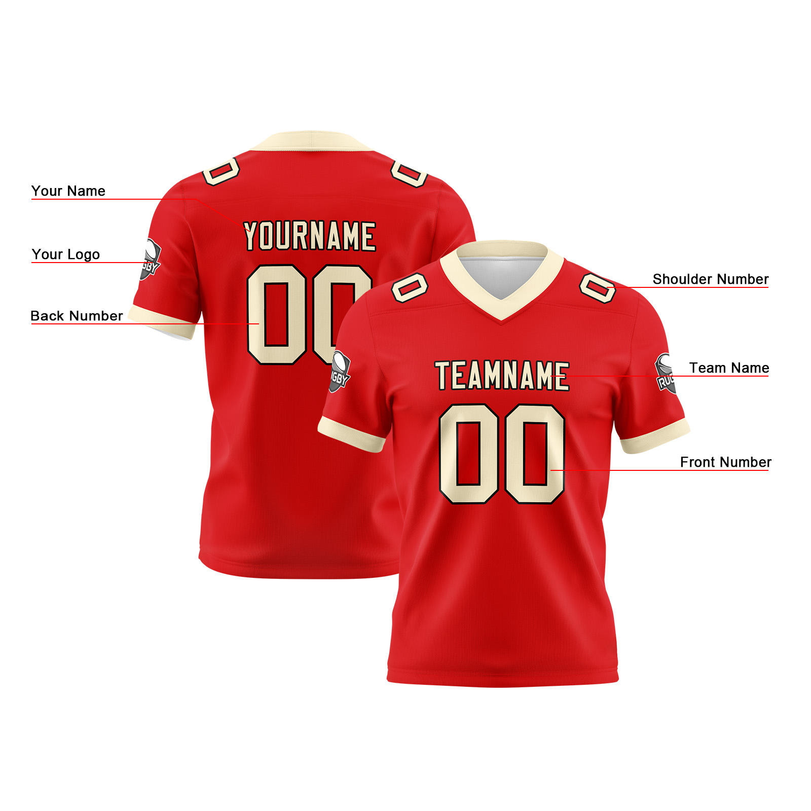 Custom Red Cream Football Jersey Personalized Football Shirts for Men Printed Team Name Number Logo